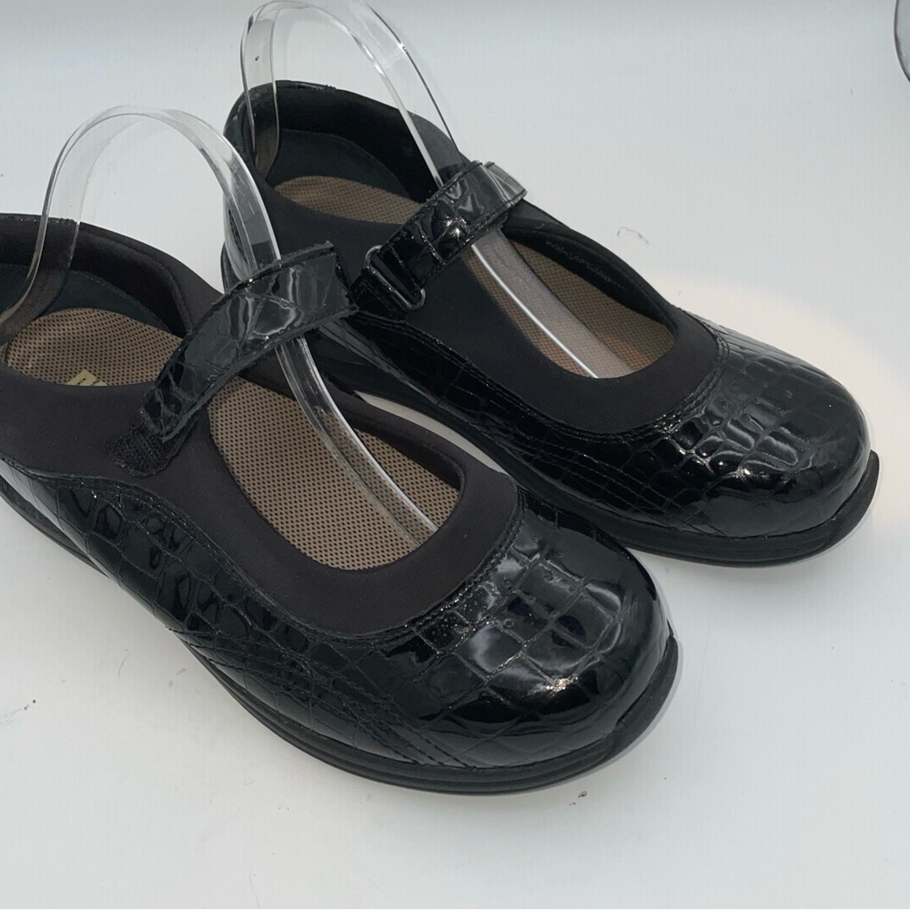 DREW Black Patent Croc-Embossed Mary Jane Flat